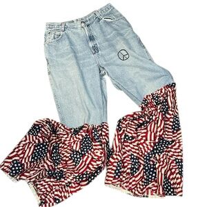 Patriotic Upcycled Hippie Flair Cotton Denim Jeans